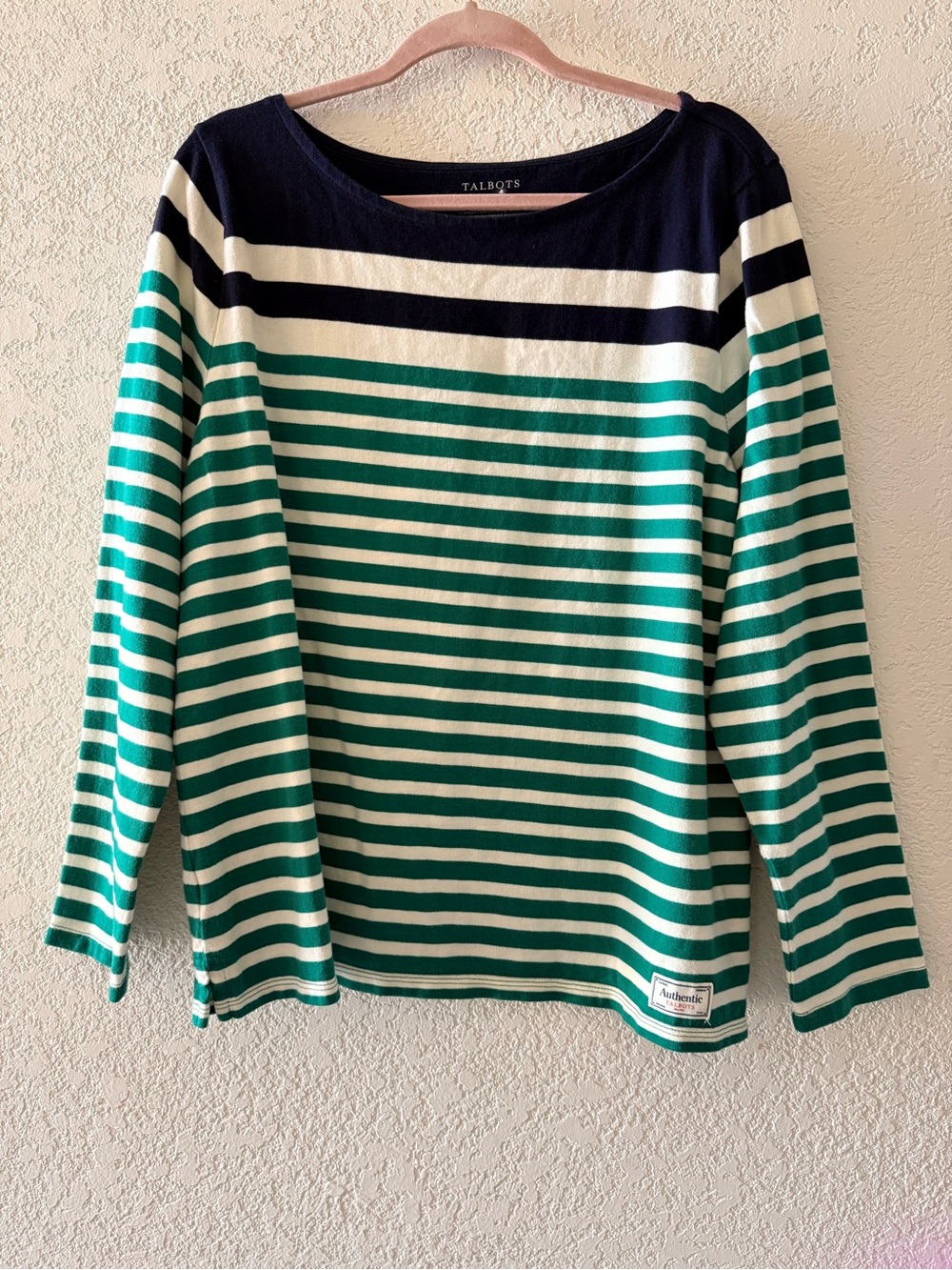TALBOTS Authentic Le Havre Multi Stripe Boat Neck Casual Long Sleeve Top Sz XL